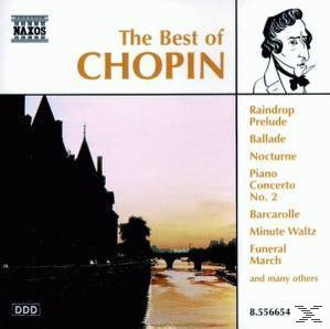Albumcover: The Best of Chopin. Silhouette von Stadt und Fluss. Text: Chopin, mit Musikauswahl und Künstlerillustration.