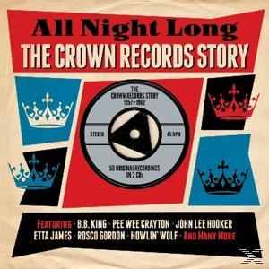 CD-Cover: Rotes, blaues und schwarzes Design. Der Titel lautet 'All Night Long'. Künstler sind aufgeführt.