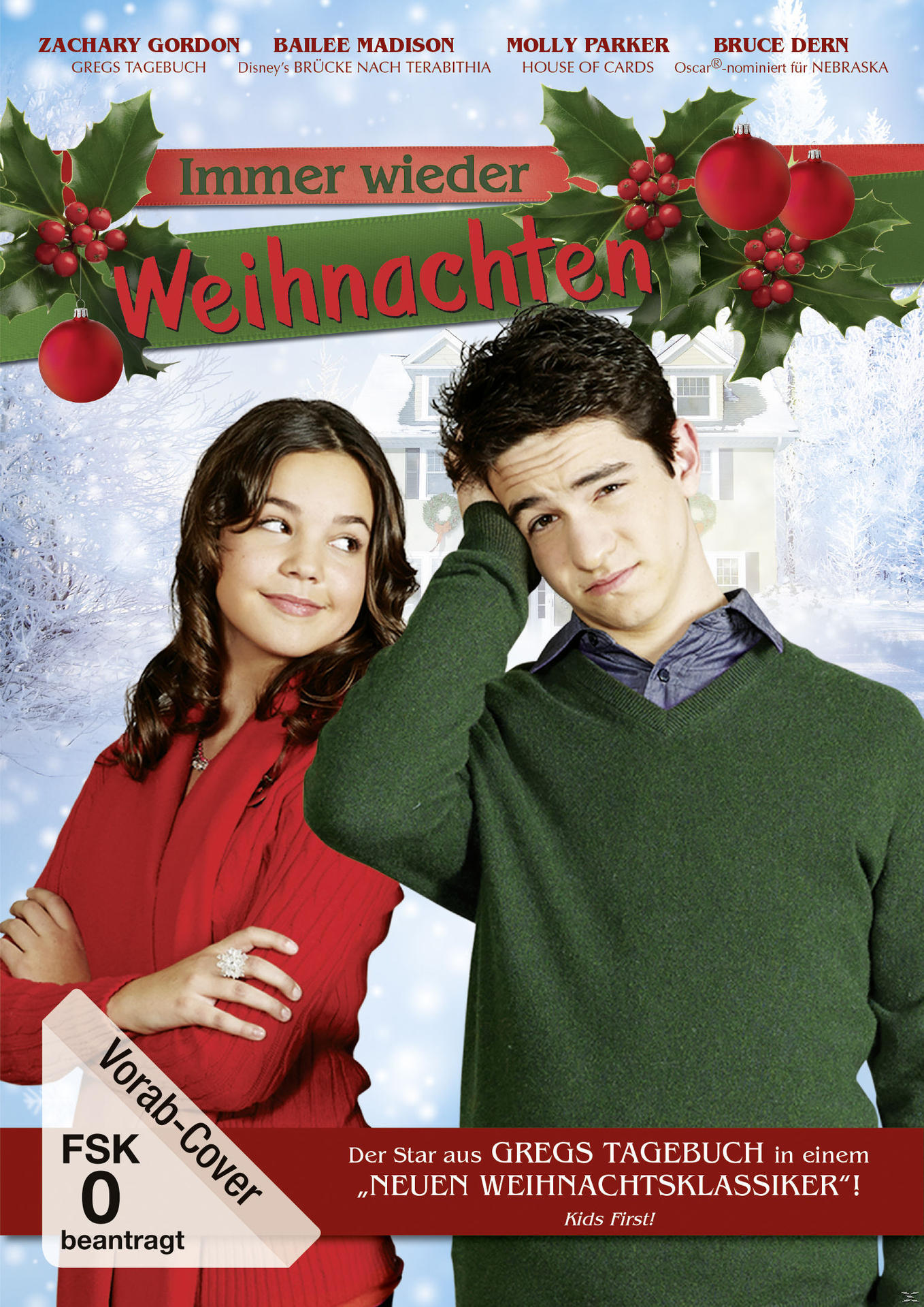 Filmposter, zwei Teenager, ein Junge in Grün und ein Mädchen in Rot. Titel: Immer wieder Weihnachten.