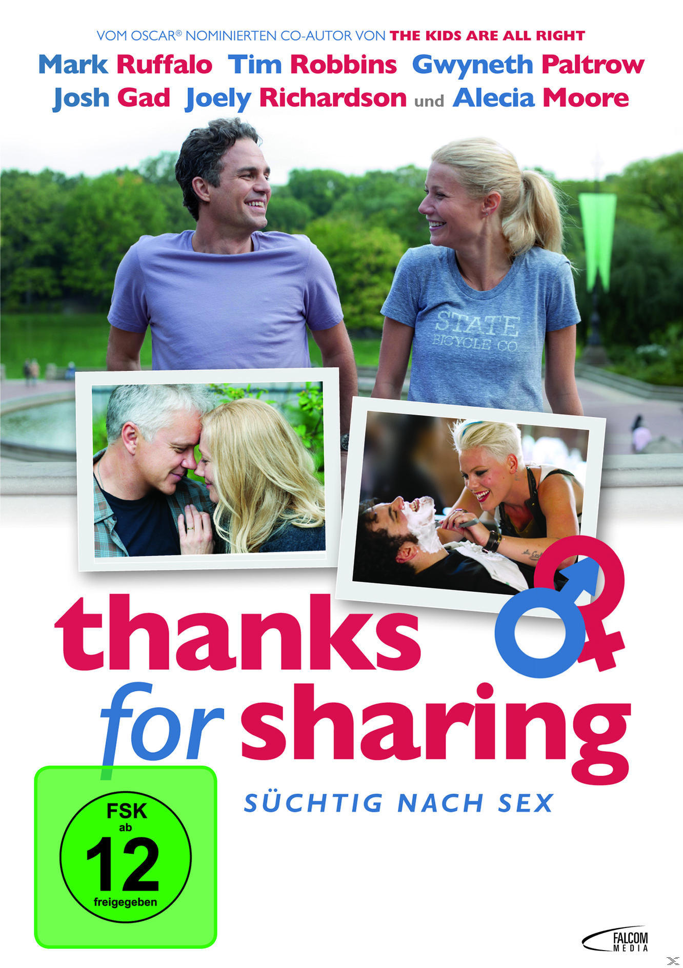 Filmposter mit Mark Ruffalo und Gwyneth Paltrow, Bildern von Paaren und dem Titel 'thanks for sharing'.