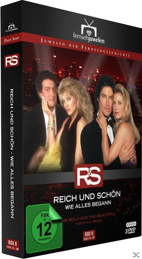DVD-Cover für Reich und Schön - Wie Alles Begann. Menschen und Stadt im Hintergrund.