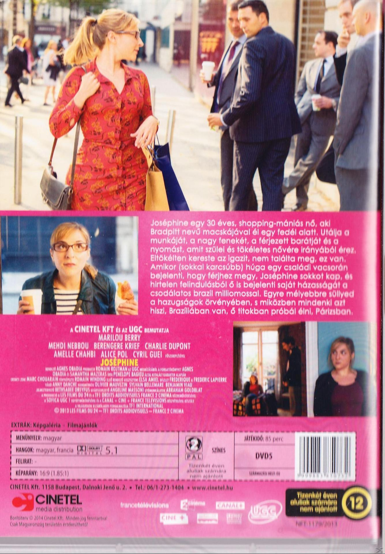DVD borító: Vörös ruhás nő croissant-tal sétál, emberek a háttérben.