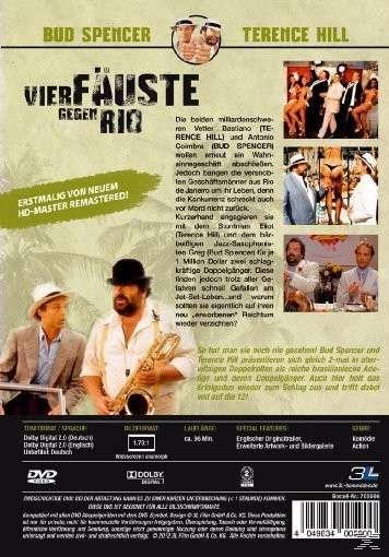 DVD-Cover der Rückseite eines Films. Text und Bilder. Titel: Vier Fäuste gegen Rio.