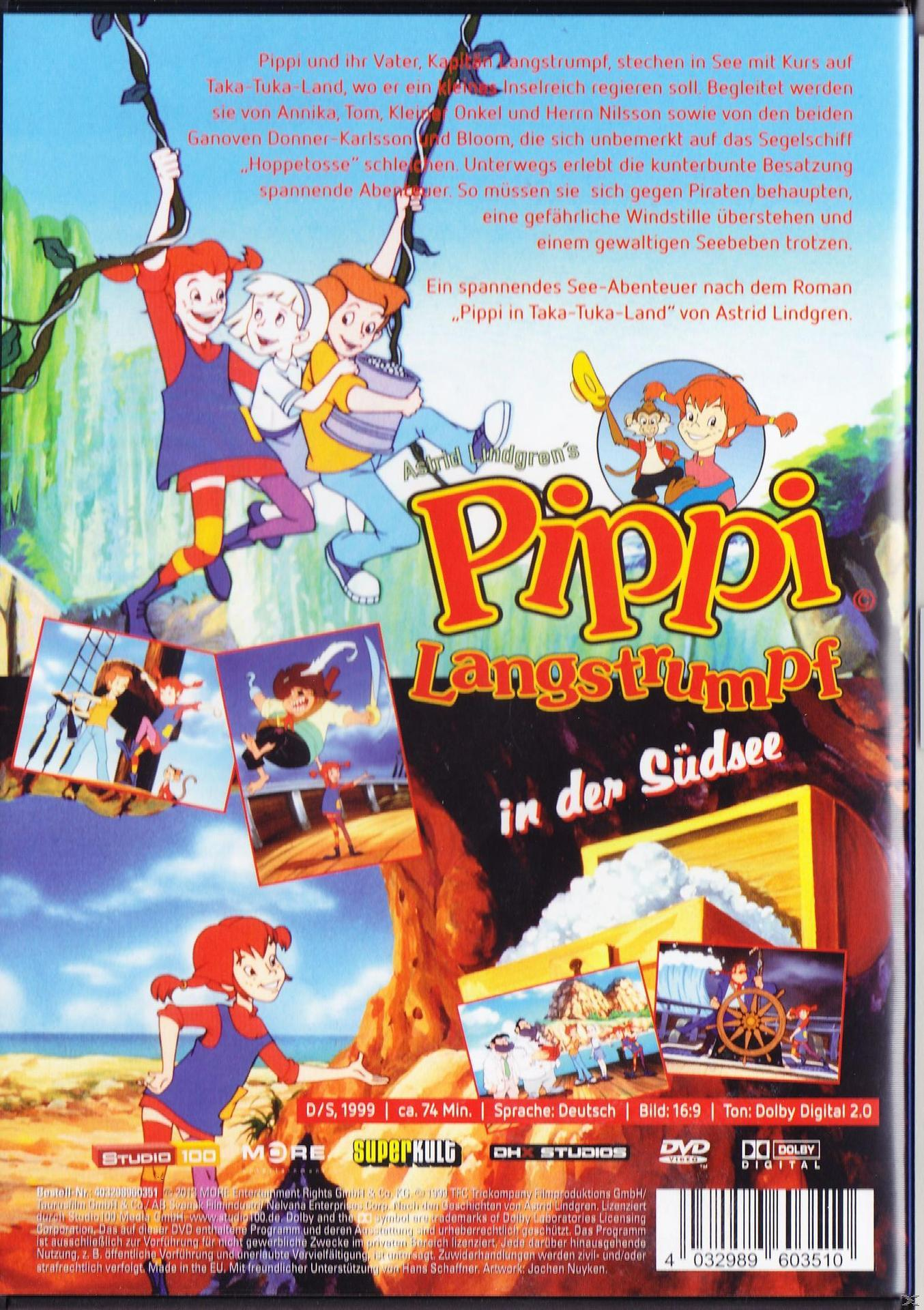Pippi Langstrumpf DVD, Pippi und Freunde, Cartoon-Stil, tropische Umgebung, Titel.
