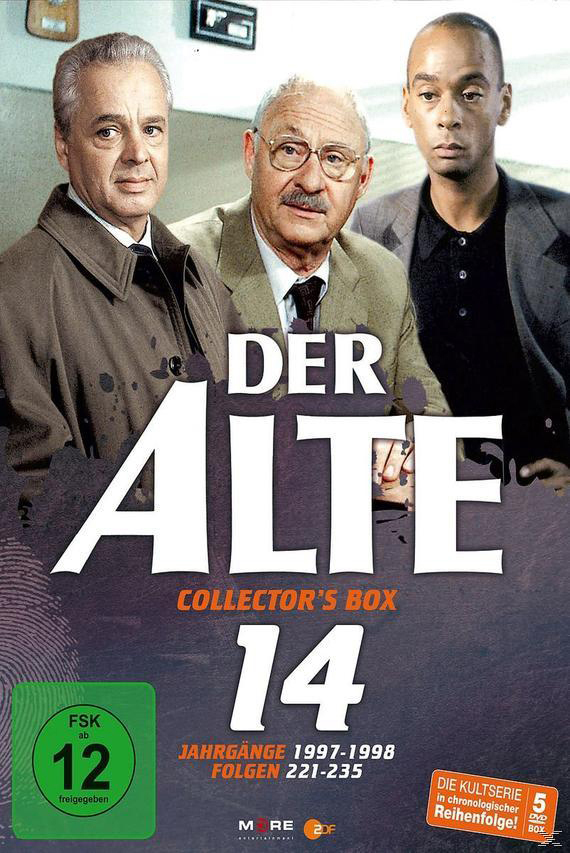 DVD-Cover von Der Alte, mit drei Männern in Anzügen. Der Text auf dem Cover lautet 'Collector's Box 14' und '1997-1998 Folgen'.