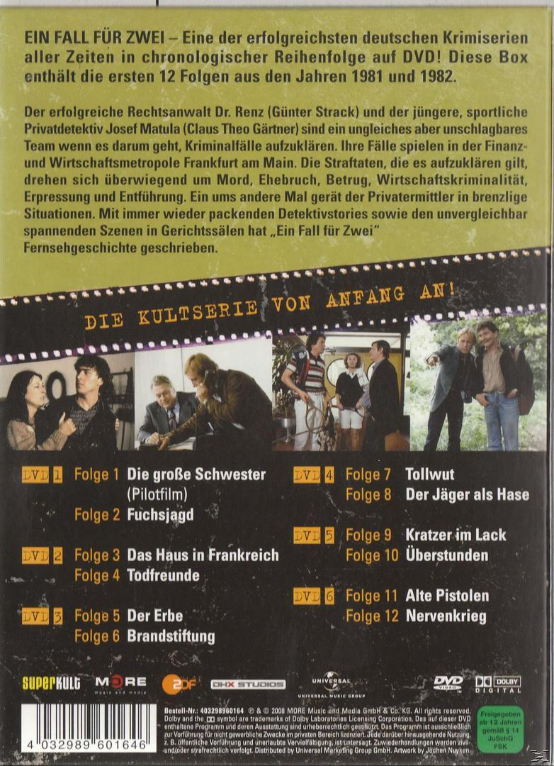 DVD-Hülle hinten. Text auf Deutsch über eine Krimiserie. Bilder der Serie. Episodenliste.