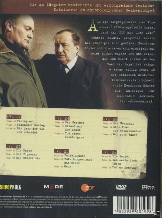 DVD-Hülle einer deutschen Krimiserie mit zwei Männern in Anzügen. Text auf Deutsch ist auf der Rückseite sichtbar.