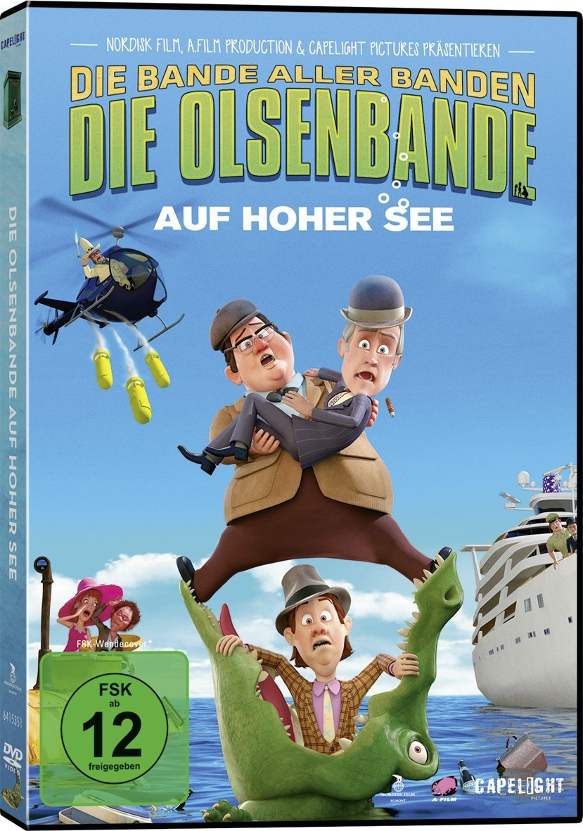 Zeichentrickfilmcover: Drei Comic-Männer auf einem Boot, einer von einem Krokodil im Wasser gehalten.