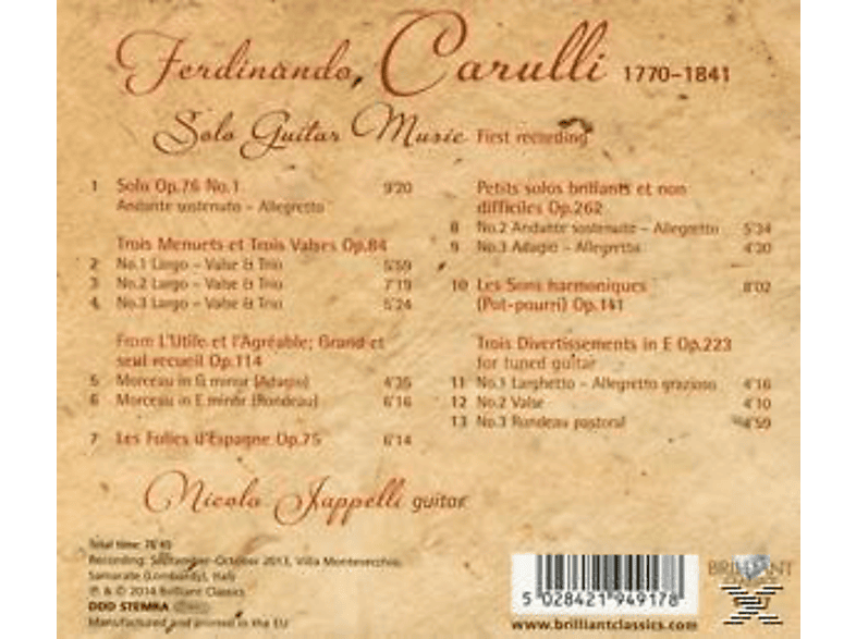 Nicola Japelli Nicola Japelli Solo Guitar Music Cd Opern