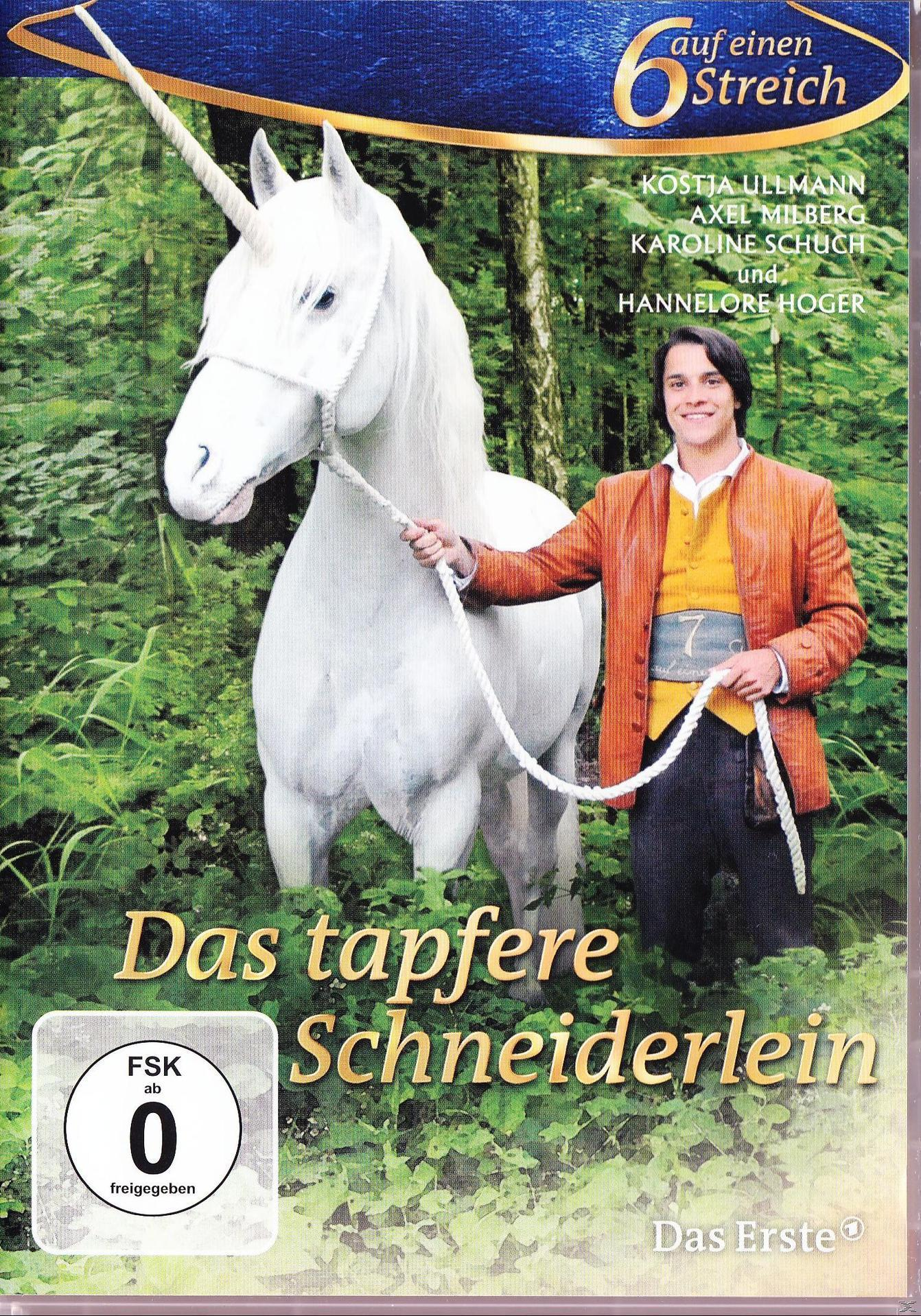 DVD-Cover: ein Mann mit einem Einhorn. Text: 'Das tapfere Schneiderlein'.
