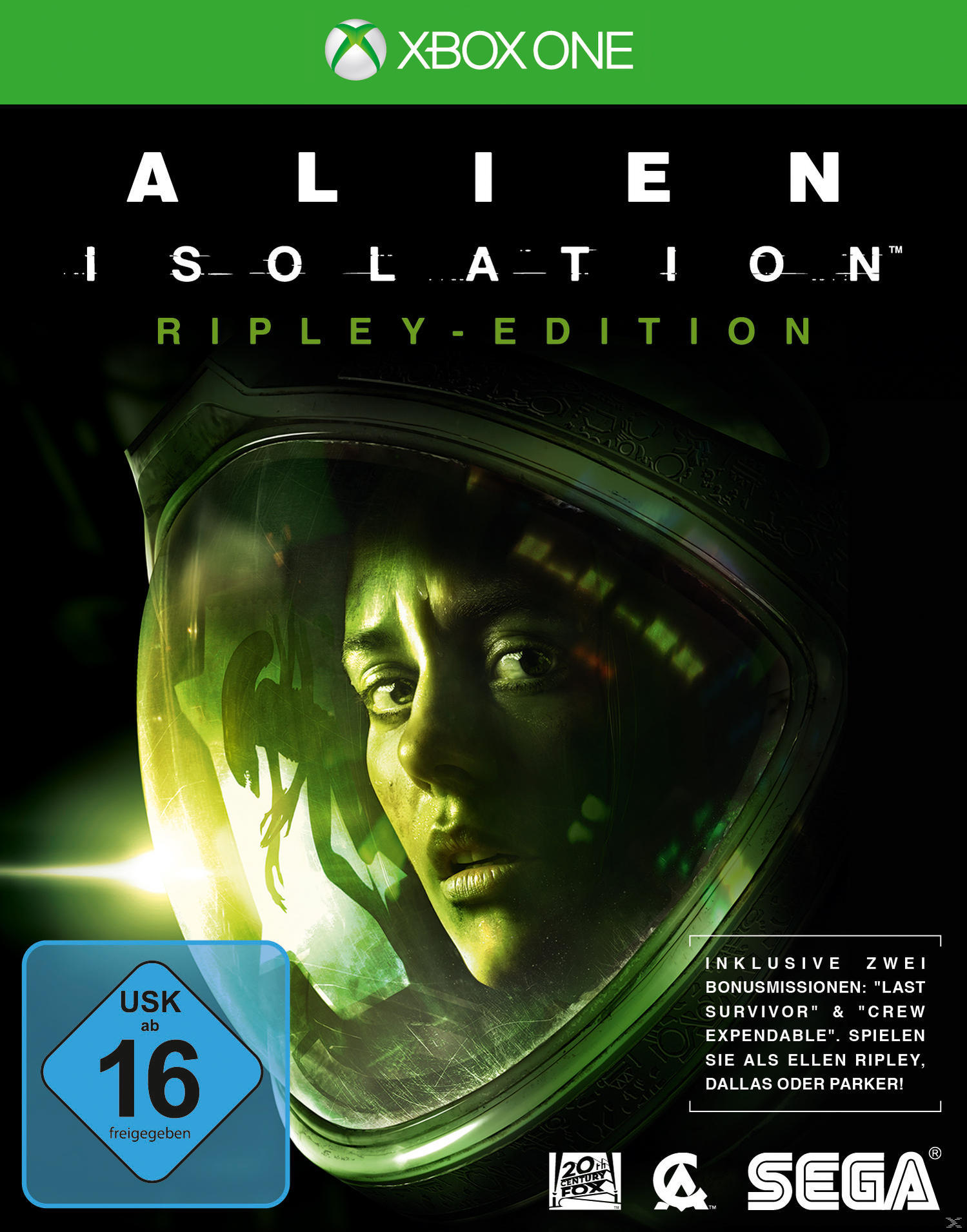 Xbox-Spielbox mit Frau im Helm und dem Titel 'Alien Isolation'.