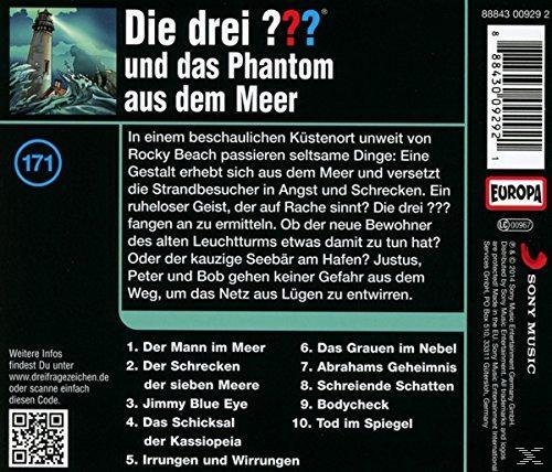 Rückseite einer CD. Deutscher Text, eine Leuchtturm-Illustration und ein QR-Code. Farben: blau, weiß und rot.