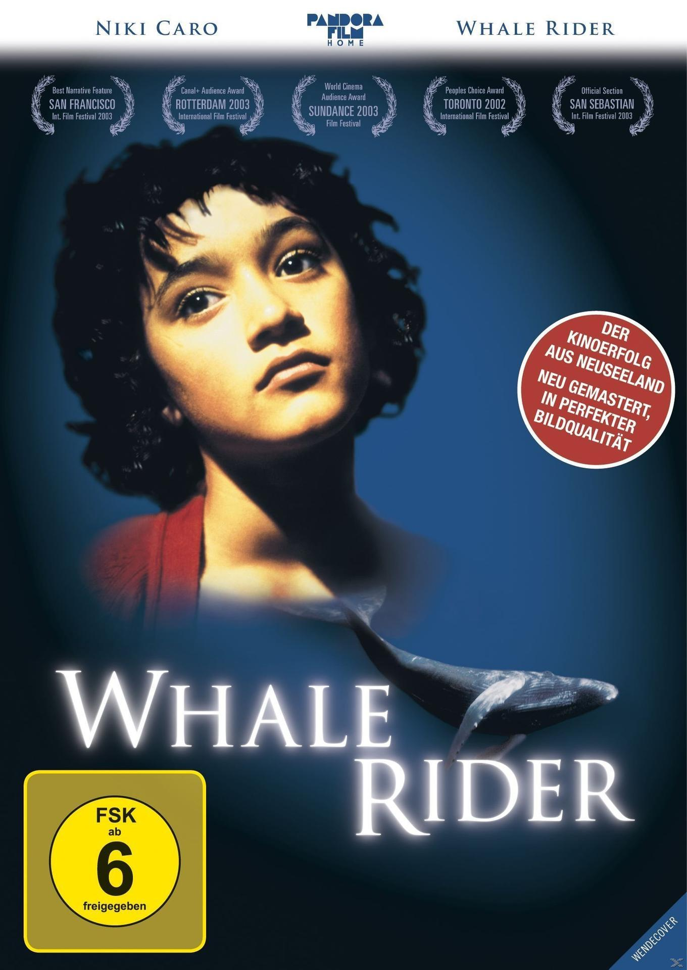 DVD-Cover von Whale Rider, ein junges Mädchen mit einem Wal.