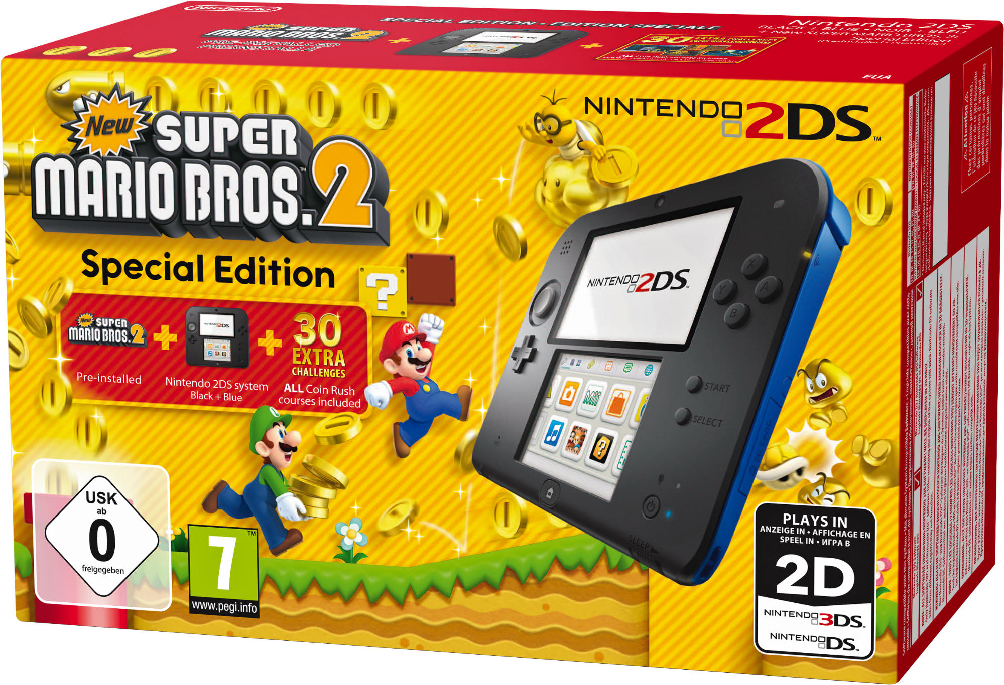 Consola - Nintendo 2DS, Azul + Juego New Super Mario Bros. 2 (Preinstalado)