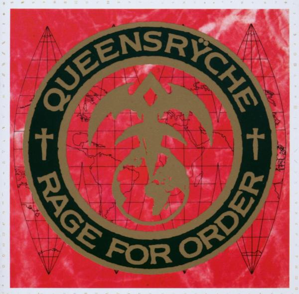 Albumcover. Roter Hintergrund mit einem Logo von Queensryche. Der Titel lautet Rage for Order.
