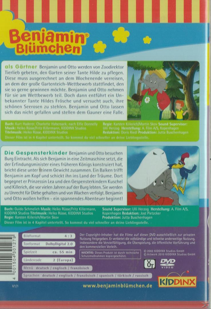 DVD-Cover: Benjamin Blümchen, ein Elefant und ein Junge. Text auf Deutsch.