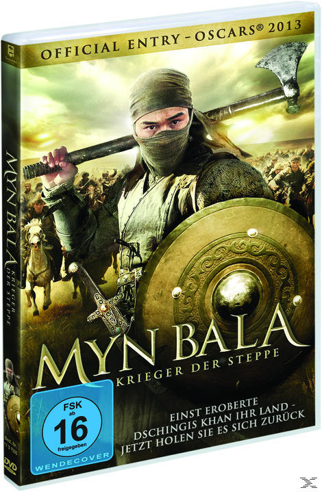 DVD-Cover von Myn Bala: Krieger der Steppe, ein Krieger mit Schild.