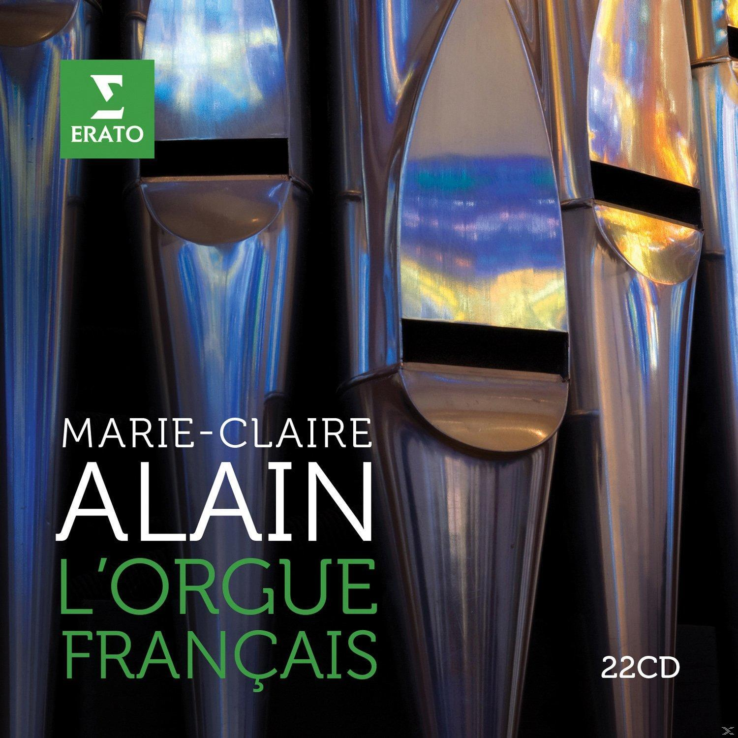 Albumcover. Orgelpfeifen mit Text: Marie-Claire Alain. Blauer, silberner und schwarzer Hintergrund.