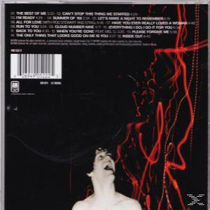 CD-Rückseite mit Titelliste und Personenbild. Rotes und schwarzes Farbschema.