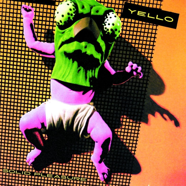 Albumcover. Ein Monsterbaby mit grünem Kopf und weißer Hose, rosa Körper. Gelb-schwarzer Hintergrund.