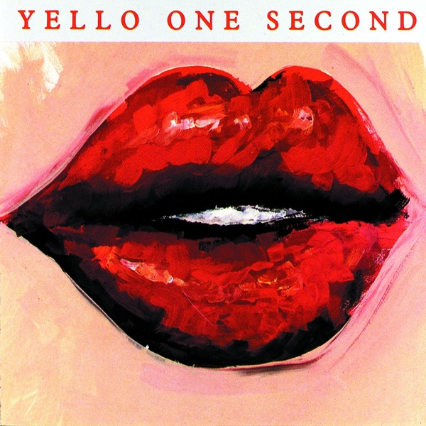 Yello-Albumcover, ein Gemälde roter Lippen mit einer weißen Linie in der Mitte.