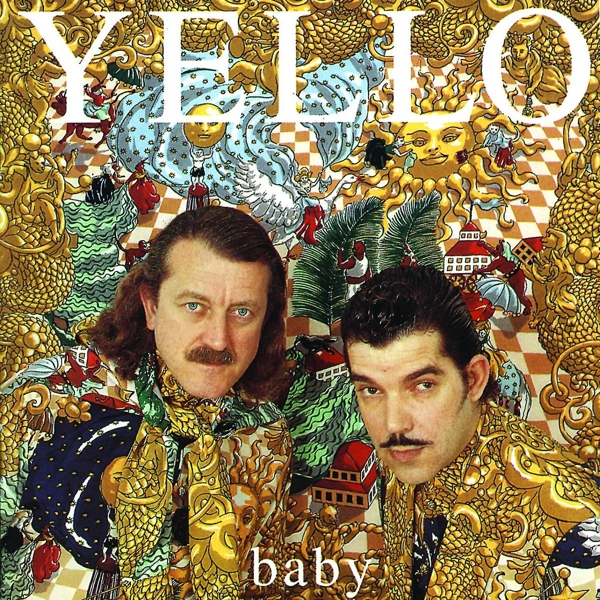 Albumcover mit zwei Männern. Einer hat lange Haare, der andere kurze. Beide tragen gemusterte Kleidung. Das Wort „Baby“.