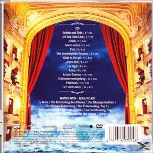 CD-Cover, rote Vorhänge mit einer Bühne und einer Liste von Songs.