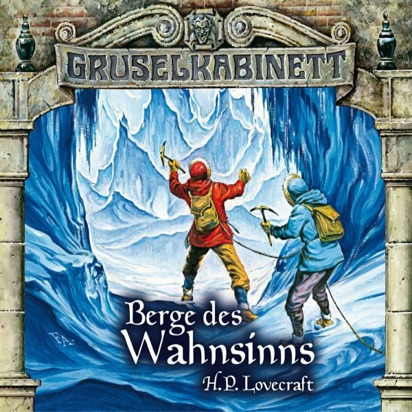 Zwei Figuren in einer Schneehöhle, Text oben und unten.