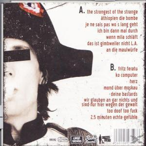 Albumcover mit einem Gesicht und Text in einem verwitterten Stil.