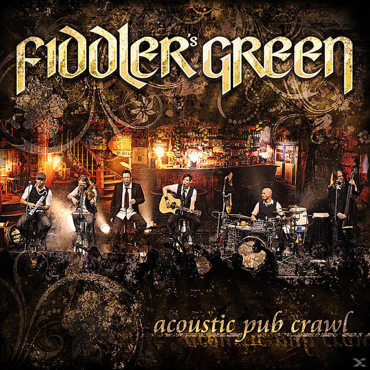 Albumcover von Fiddler's Green. Band spielt in einem Pub mit Publikum, warme Farben.