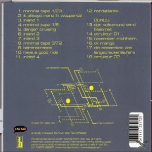 Albumcover mit Trackliste. Ein gelb umrandetes Rasterdesign mit Text auf grauem Hintergrund.