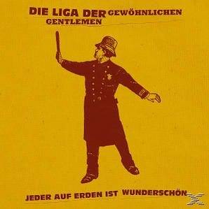 Albumcover, eine Silhouette eines Mannes in Polizeiuniform mit Stock und Text.
