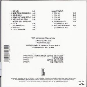 CD-Rückseite: Text über Musik, Trackliste und Credits. Weißer Hintergrund mit schwarzem und grauem Text.