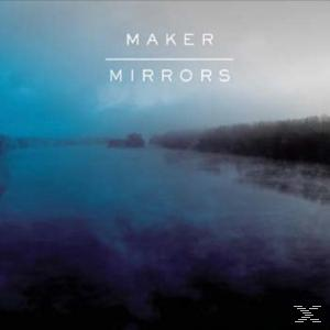 Albumcover von Maker Mirrors auf einem See mit nebligen Bäumen. Blaue und lila Farben.