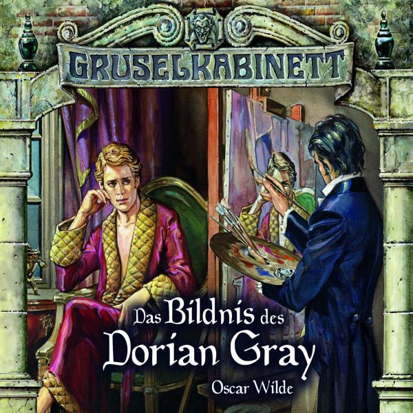 Buchcover von 'Das Bildnis des Dorian Gray', mit zwei Männern und dem Titel.
