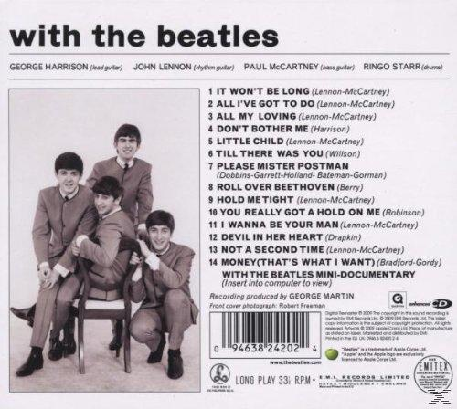 Rückseite eines CD-Covers mit einem Foto der Beatles und ihrer Titelliste.