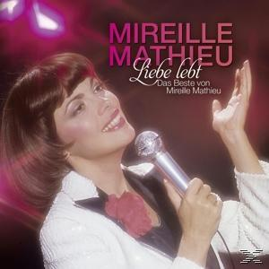 Albumcover: Mireille Mathieu, Porträt, lächelnd, mit dem Text 'Liebe Lebt'.