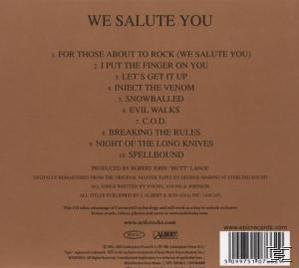 CD-Rückseite mit Titelliste. Titel: We Salute You.