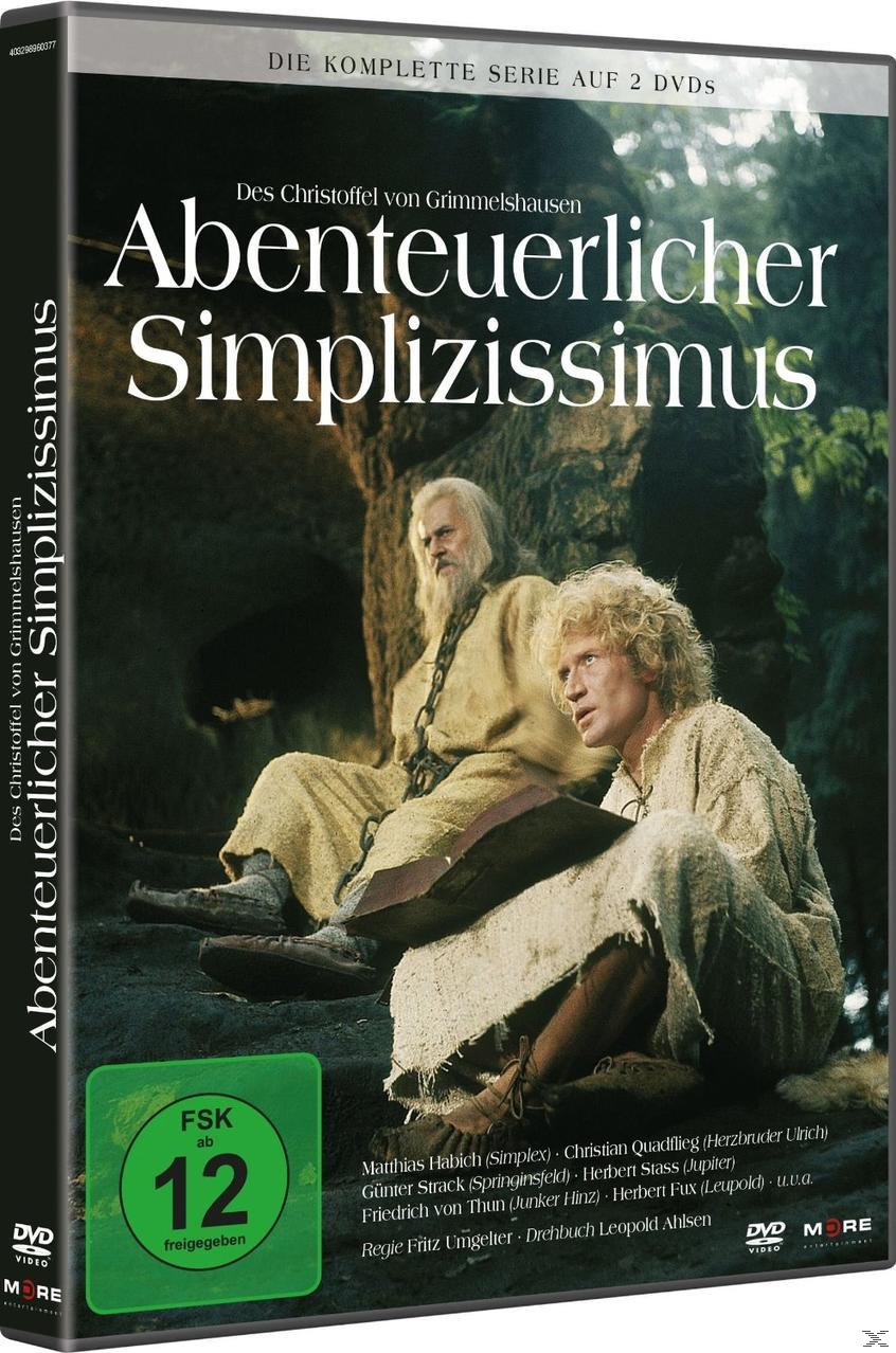 DVD-Hülle. Zwei Männer in alten Kleidern sitzen in einem Wald. Text auf Deutsch. Auf dem Cover steht 'Abenteuerlicher Simplizissimus'.