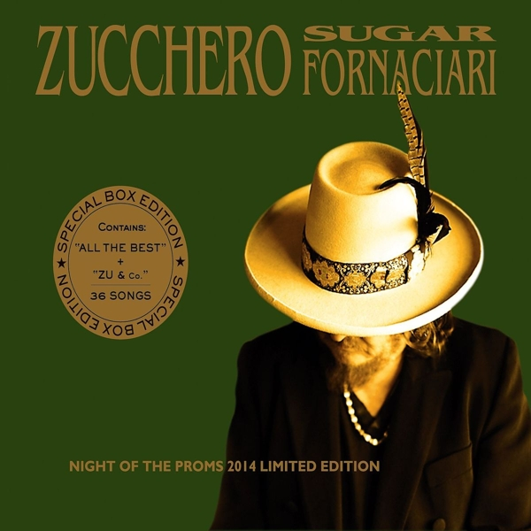 Albumcover mit Sugar Zucchero. Ein Mann mit Hut, der Titel 'Night of the Proms' ist sichtbar.