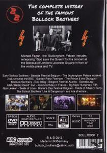 DVD-Rückseite mit Bandfoto, Text über die Geschichte und Tracks von The Bollock Brothers.