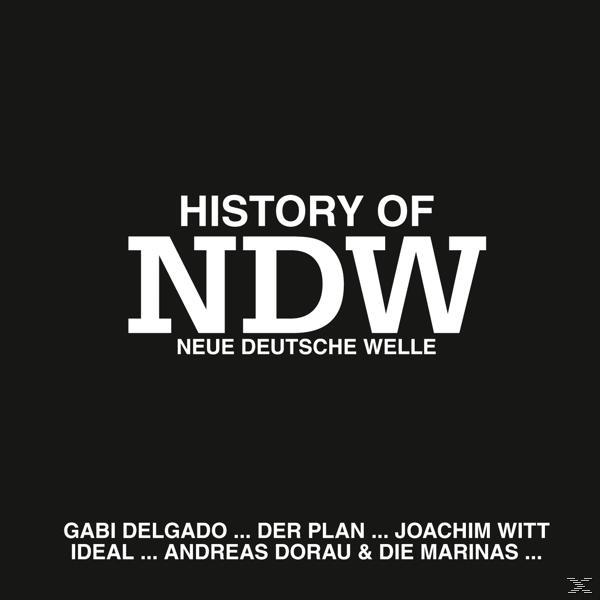 Albumcover, History of NDW, weißer Text auf schwarzem Hintergrund, Namen unten.