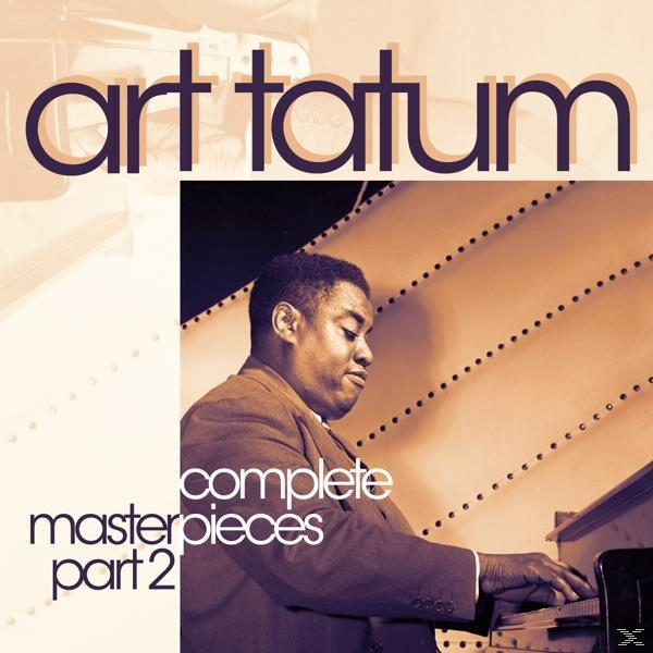 Albumcover, Art Tatum, ein Mann spielt Klavier, mit dem Text 'Complete Masterpieces'.