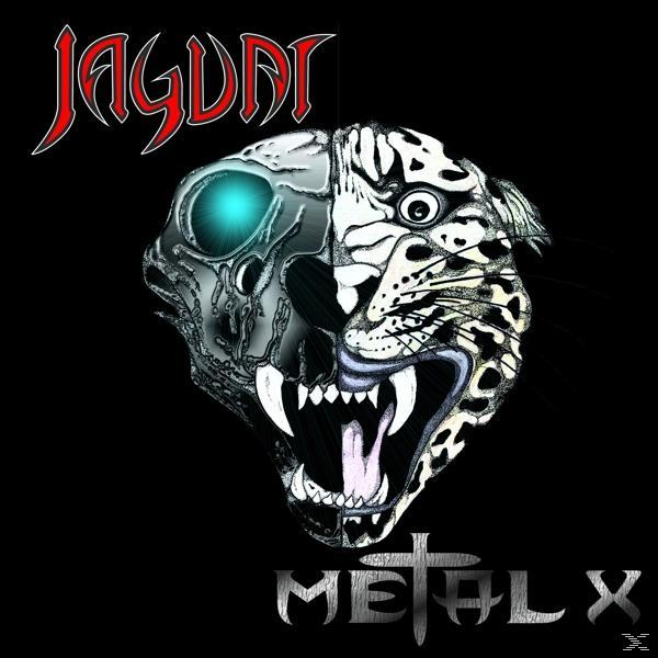 Albumcover mit Jaguar-Schädel-Hybrid. 'Jaguar'- und 'Metal X'-Text auf schwarzem Hintergrund.
