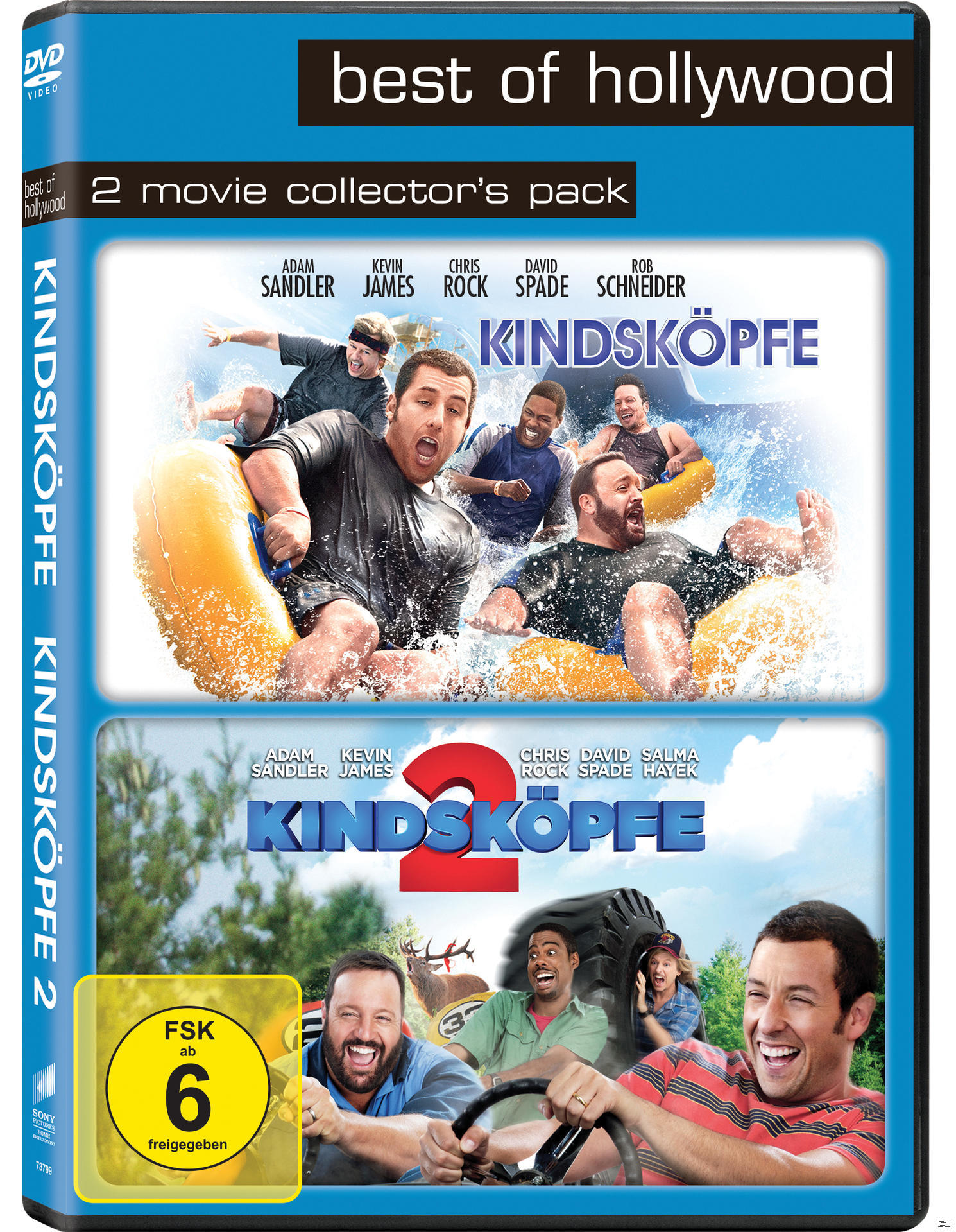 DVD-Cover der Filme 'Kindsköpfe'. Mehrere Männer auf einer Wasserrutsche und beim Autofahren.