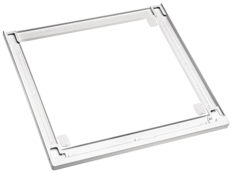 Cornice quadrata bianca con angoli arrotondati, vista in prospettiva, isolata su sfondo bianco.