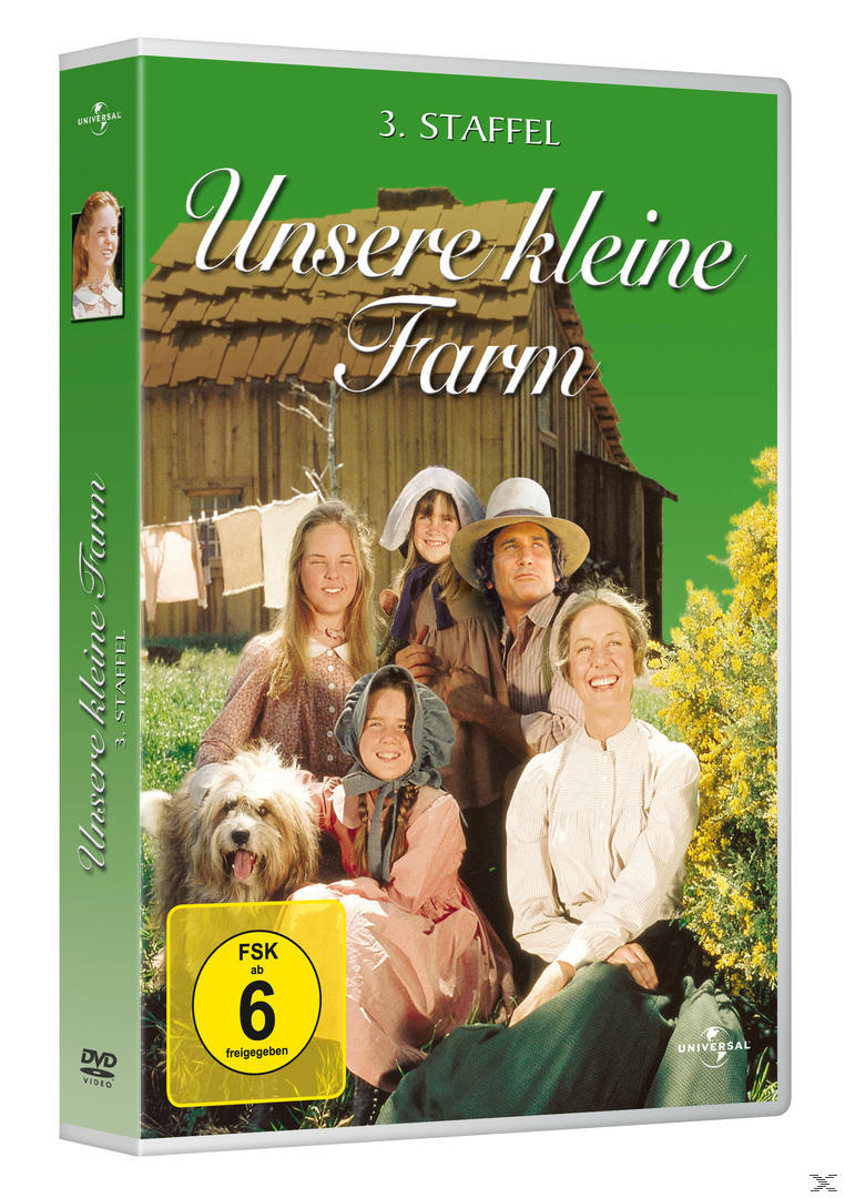DVD-Cover: Gruppe von Leuten vor einem Haus, Titel 'Unsere kleine Farm'.