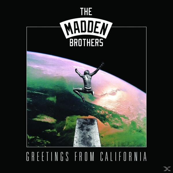 Albumborító egy férfival, aki egy bolygó felett ugrik. Szöveg: The Madden Brothers. Greetings from California.