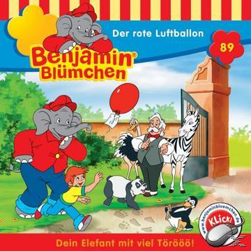 Benjamin Blümchen Albumcover: Elefant, Junge, Zebra, Strauß, Pinguin, Panda, roter Ballon. Text: Der rote Luftballon.