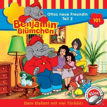 Benjamin Blümchen Cartoon-Cover. Ein Elefant ist mit einer Familie in einem Wohnzimmer. Text: Ottos neue Freundin Teil 2.